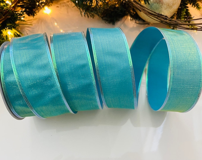1.5” Two Tone Green & Aqua Shiny Wired Ribbon #64 - 10 Yard Roll