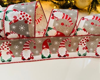 2.5” Christmas Gnome Wired Ribbon - Perfect for Gift Wrapping, Wreaths, Decor & Much More! - 10 Yard Roll