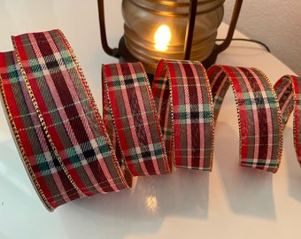 1.5” Christmas Plaid Wired Ribbon - Sold By The Yard