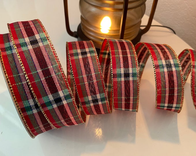 1.5” Christmas Plaid Wired Ribbon - Sold By The Yard