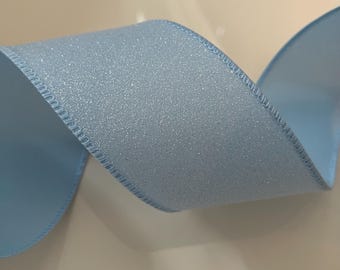 2.5” Light Blue Glitter Misted Wired Ribbon #952