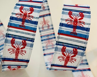 1.5” Lobster Wired Ribbon: Red, White, Blue #743 - Sold By The Yard