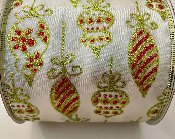 5” Red & Green Glitter Ornament Wired Ribbon