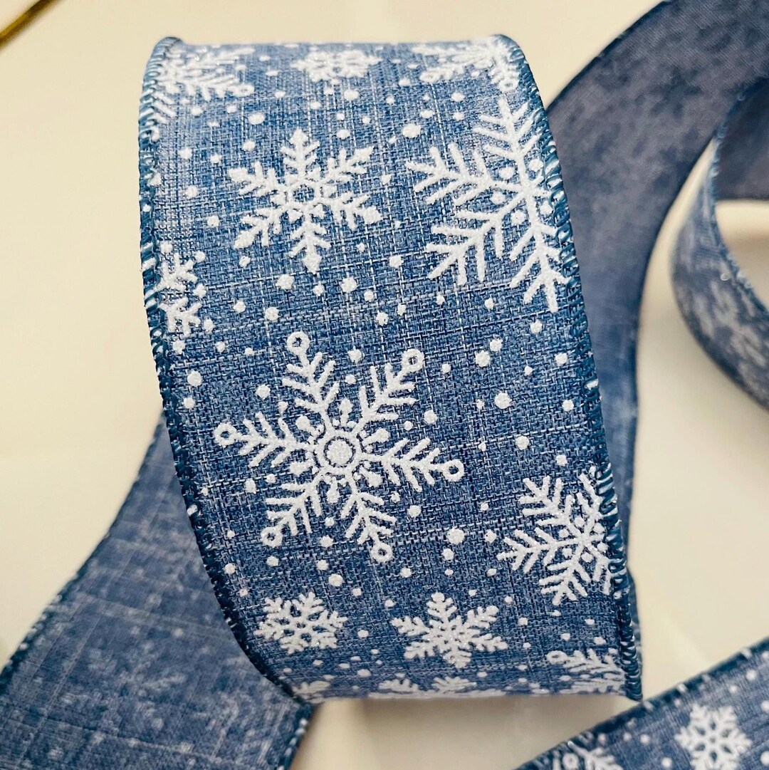 2.5” Glittery Snowflakes Denim Blue Wired Ribbon #704 - Sold by the ...