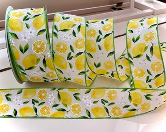 2.5” Floral Lemon Wired Ribbon #552 - Sold By The Yard