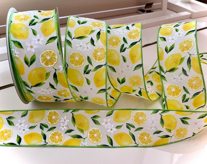 2.5” Floral Lemon Wired Ribbon #552 - Sold By The Yard