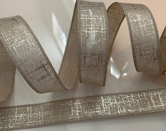 1.5” Beige & Gold Wired Ribbon #967