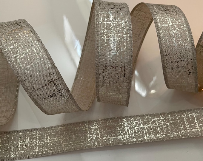1.5” Beige & Gold Wired Ribbon