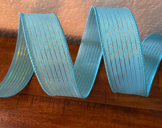 1.5” Blue Iridescent Stripe Wired Ribbon