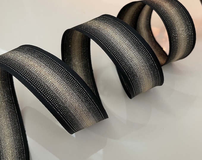 1.5” Black & Gold Metallic Wired Ribbon - Sold By The Yard