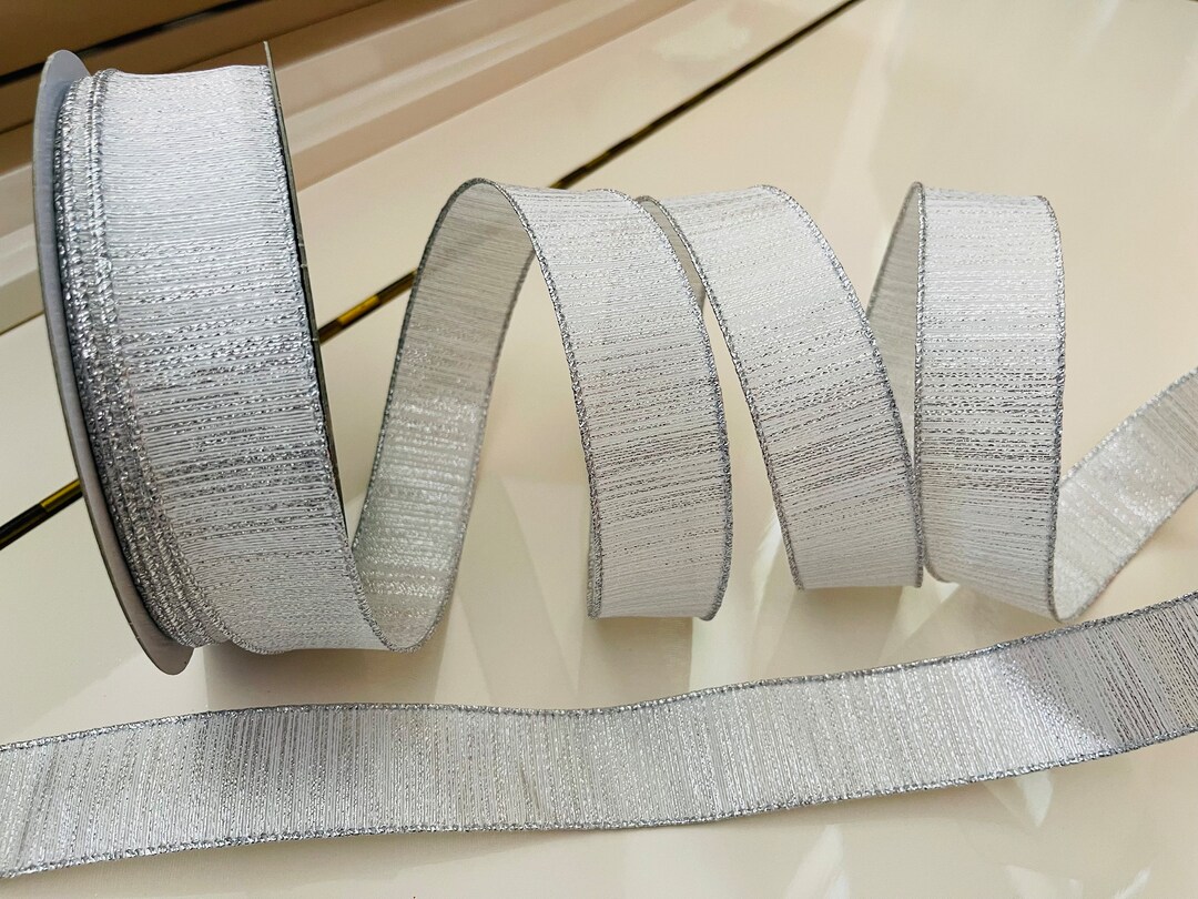 1.5” White & Silver Wired Ribbon - Sold by the Yard - Etsy