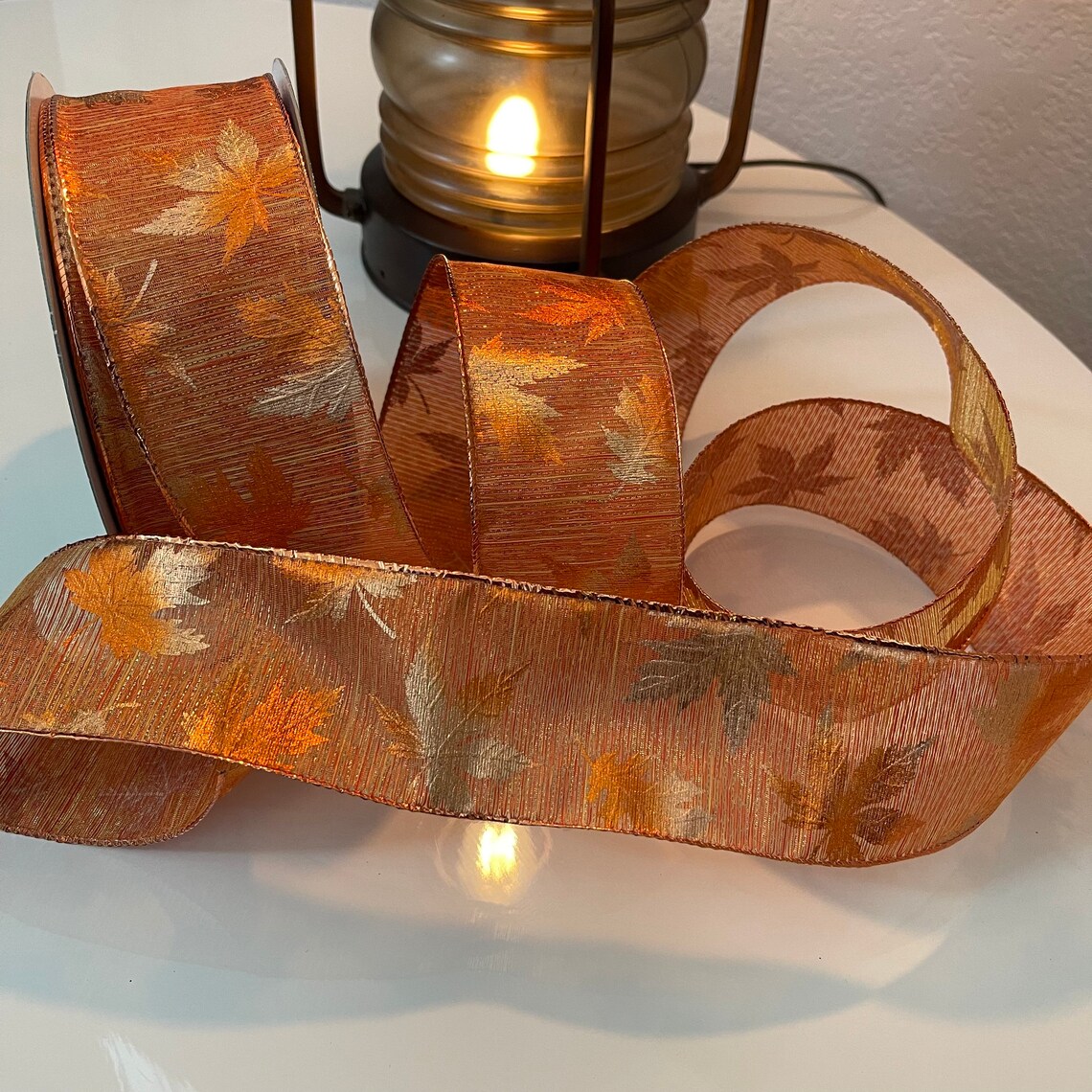 2.5 Sheer Rustic Orange Fall Leaves Wired Ribbon - Etsy