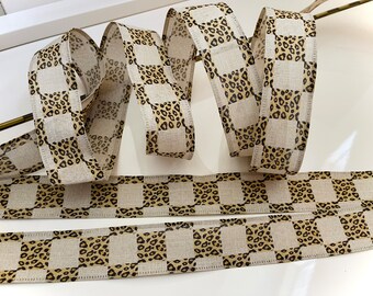 1.5” Checkered Cheetah Wired Ribbon - Sold By The Yard