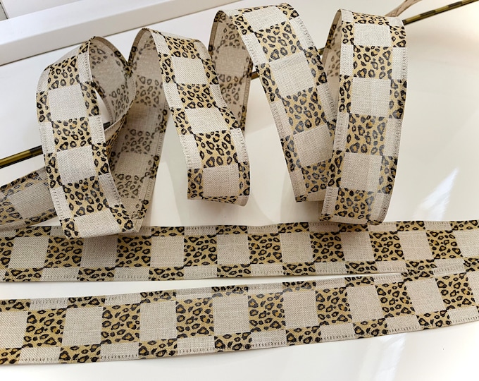 1.5” Checkered Cheetah Wired Ribbon - Sold By The Yard