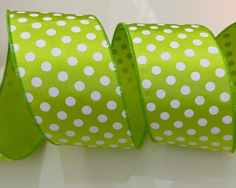 2.5” Green & White Polka Dot Wired Ribbon