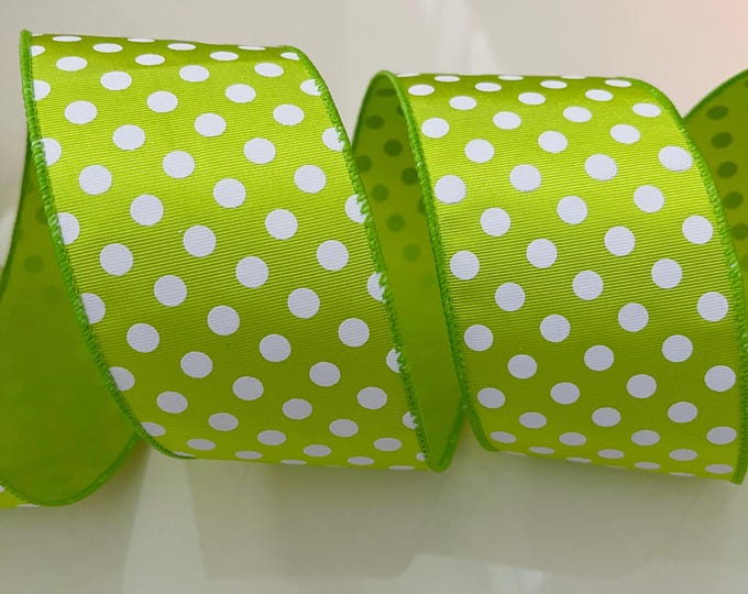 2.5” Green & White Polka Dot Wired Ribbon
