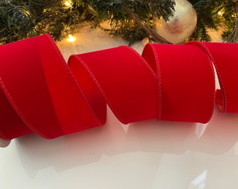 2 1/2” Red Velvet Christmas Wired Ribbon - Sold By The Yard