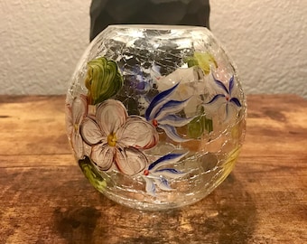 Vintage Hand-Painted Glass Candle Dish