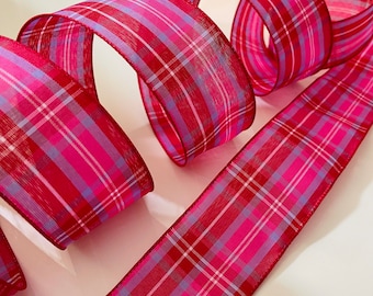 2.5” Red & Pink Plaid Wired Ribbon #791 - Sold By The Yard