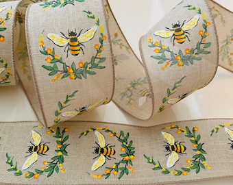 2.5” Bumble Bee Wired Ribbon: Yellow, Orange, Green, Beige #392 - Sold By The Yard