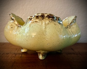 Yellow 1960’s Decorative Candy Dish / Plant Holder With Gold Trim