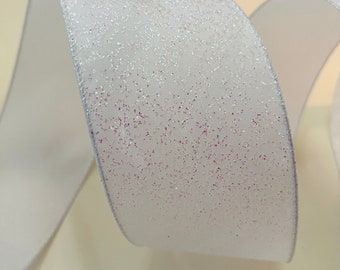 2.5” Glittery White Wired Ribbon #817 - Sold By The Yard