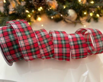 2.5” Red & Green Plaid Wired Ribbon - Sold By The Yard