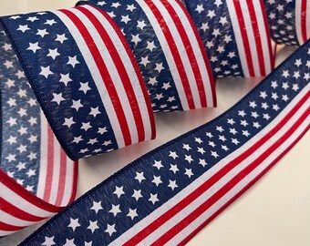 2.5” American Flag Wired Ribbon: Red, White, Blue