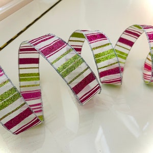 1.5” Shimmery & Sheer Pink and Green Wired Ribbon