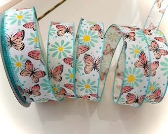 1.5” Butterflies & Flowers Wired Ribbon #2037 - Sold By The Yard