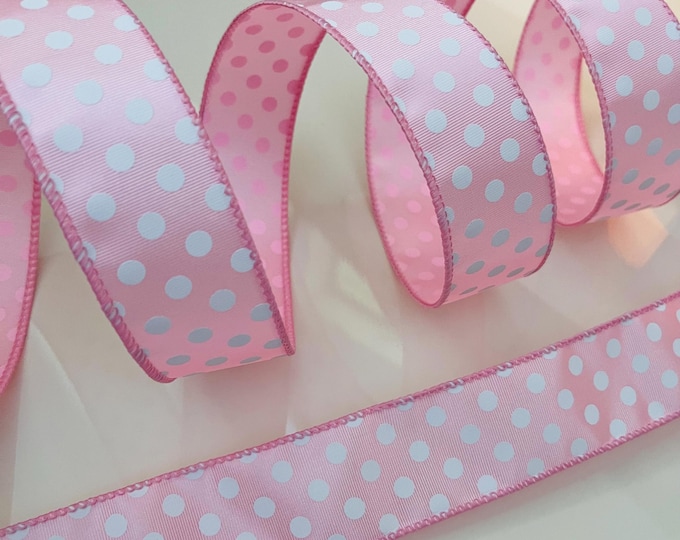 1.5” Light Pink & White Polka Dot Wired Ribbon