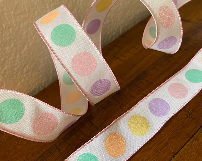 1.5” Colorful Jumbo Dot Wired Ribbon: Pink, Purple, Yellow, Orange, Green