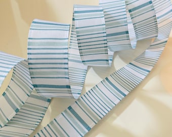 1.5” Teal & Dusty Blue Striped Wired Ribbon - Sold By The Yard