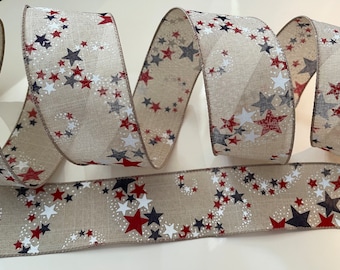 2.5” Dazzling Stars Wired Ribbon: Red, White, Blue #912 - Sold By The Yard