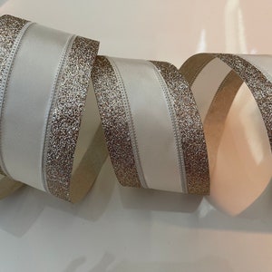 2.5" Glittery Gold Edge Creamy White Wired Ribbon - Perfect for Gift Wrapping, Wreaths, Decor & Much More! #426