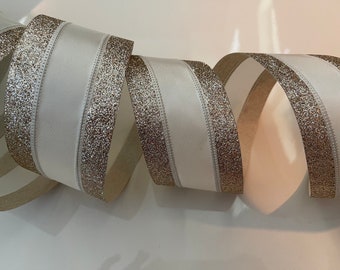 2.5" Glittery Gold Edge Creamy White Wired Ribbon - Perfect for Gift Wrapping, Wreaths, Decor & Much More! #426 - Sold By The Yard