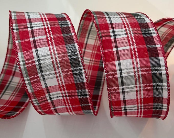2.5" Christmas Plaid Wired Ribbon: Red, Green, Cream, Black