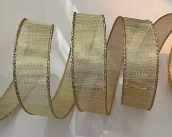 1.5” Sheer Golden Wired Ribbon - Sold By The Yard