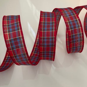 1.5” Red, Blue, & Gold, Plaid Wired Ribbon #1124 - Sold By The Yard