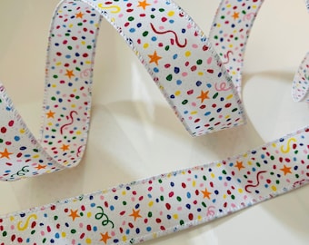 1.5” Colorful Confetti Sparkle Wired Ribbon - Sold By The Yard
