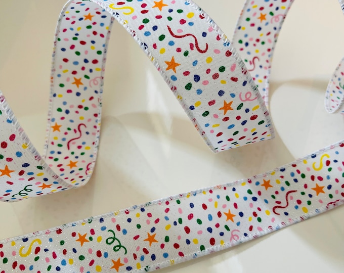 1.5” Colorful Confetti Sparkle Wired Ribbon - Sold By The Yard