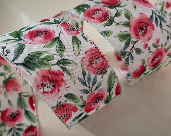 2.5” Pink & Red Flower Wired Ribbon