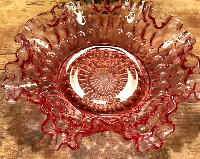 Fenton Pink Glass Vintage Ruffle Dish