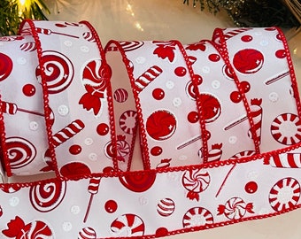 1.5" Christmas Candy Wired Ribbon #55 - 10 Yard Roll