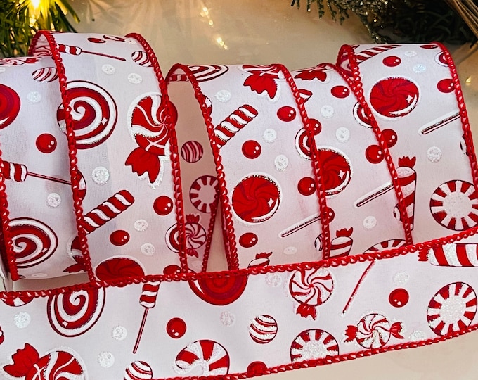 1.5" Christmas Candy Wired Ribbon #55 - 10 Yard Roll