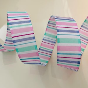 1.5” Pink, Purple, White, & Green Striped Wired Ribbon - Sold By The Yard