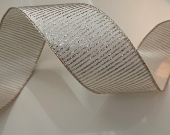 2.5” Golden Glitter Stripes Wired Ribbon #760 - Sold By The Yard