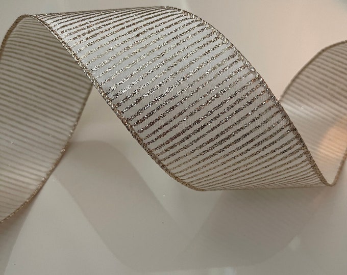 2.5” Golden Glitter Stripes Wired Ribbon #760 - Sold By The Yard