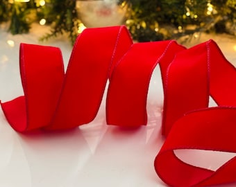 1.5” Classic Red Velvet Christmas Wired Ribbon #496 - Sold By The Yard