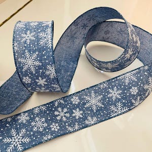 2.5” Glittery Snowflakes Denim Blue Wired Ribbon #704 - Sold by the ...